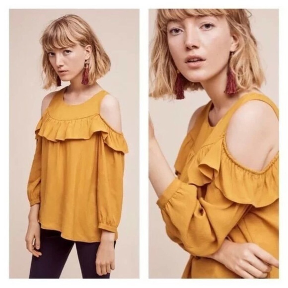 Mustard yellow off the shoulder top, Anthropologie Maeve, size S, US6